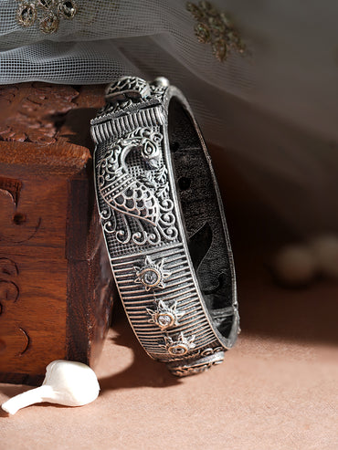Rubans Oxidised Filigree Silver Plated Handcrafted Peacock Bracelet