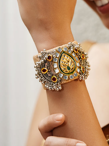 Rubans Women Brass Kundan Gold-Plated Cuff Bracelet