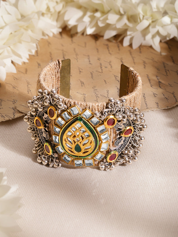 Rubans Women Brass Kundan Gold-Plated Cuff Bracelet