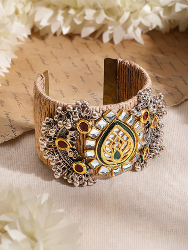 Rubans Women Brass Kundan Gold-Plated Cuff Bracelet
