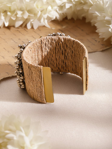 Rubans Women Brass Kundan Gold-Plated Cuff Bracelet