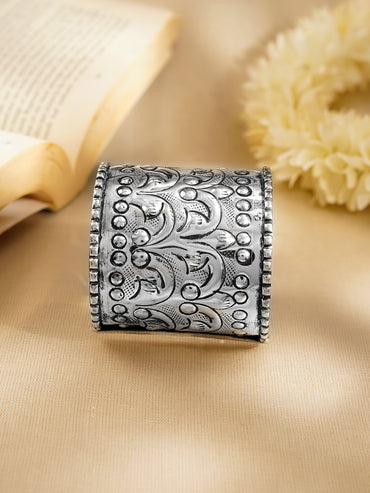 Oxidised Silver Plated Engraved Statement Cuff Bracelet