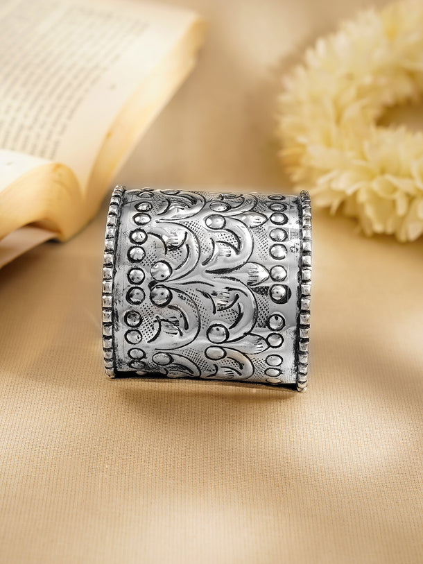 Oxidised Silver Plated Engraved Statement Cuff Bracelet