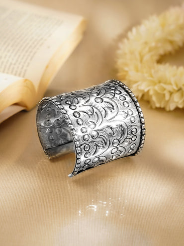 Oxidised Silver Plated Engraved Statement Cuff Bracelet