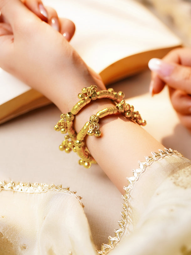 Gold Festive Beaded Statement Bangle Set