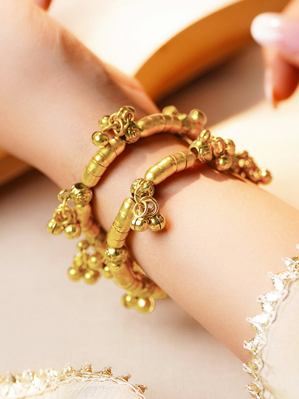 Gold Festive Beaded Statement Bangle Set