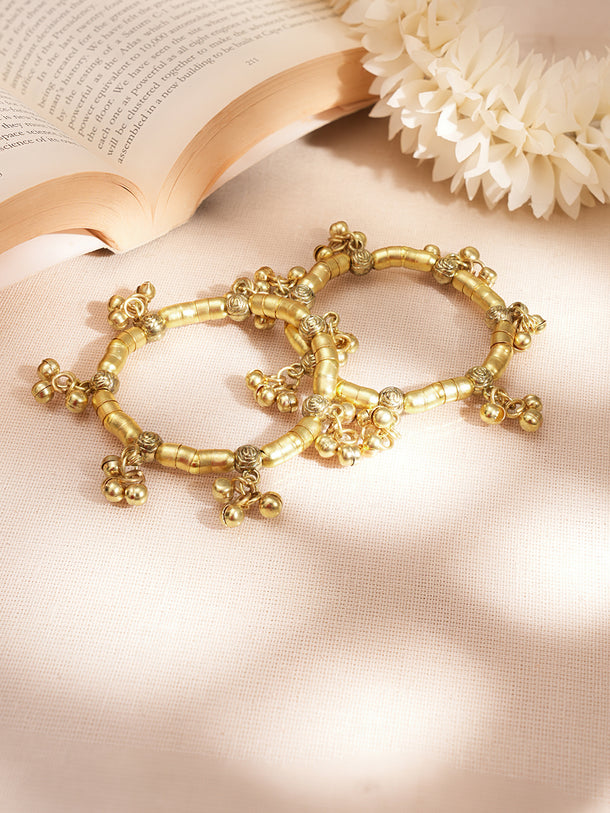 Gold Festive Beaded Statement Bangle Set