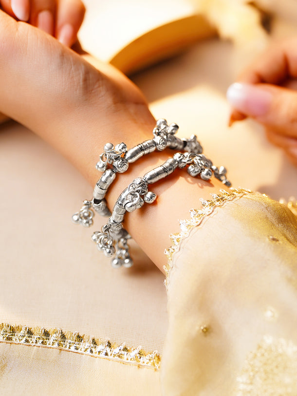 Silver Festive Beaded Statement Bangle Set