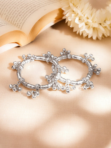Silver Festive Beaded Statement Bangle Set