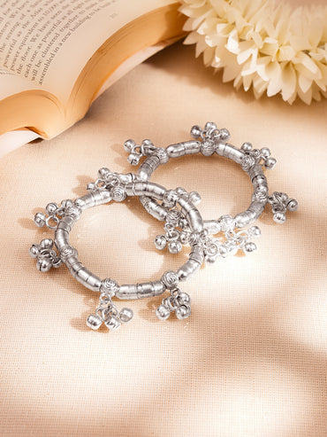 Silver Festive Beaded Statement Bangle Set