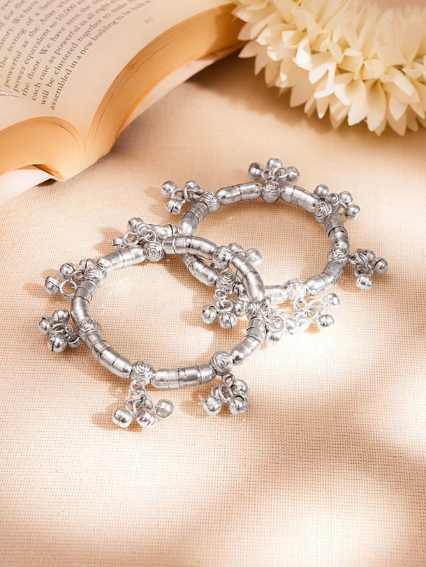 Silver Festive Beaded Statement Bangle Set
