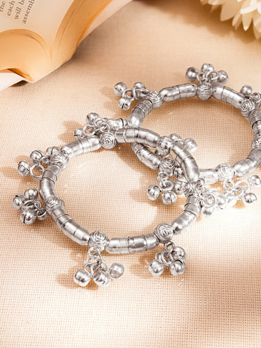Silver Festive Beaded Statement Bangle Set