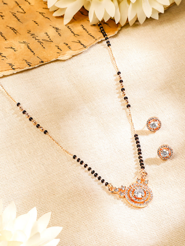Rubans Silver Plated Black and White Beads Mangalsutra Set