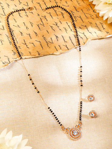 Rubans Silver Plated Black and White Beads Mangalsutra Set