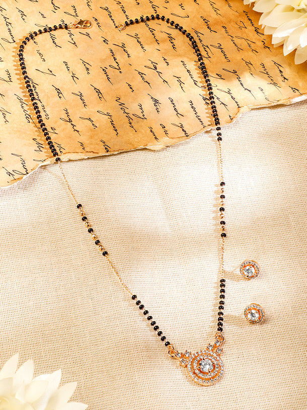 Rubans Silver Plated Black and White Beads Mangalsutra Set