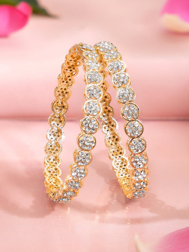 Rubans Set of 2 Gold Plated Circular Floral Cluster Kundan Bangles