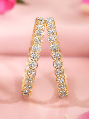 Rubans Set of 2 Gold Plated Circular Floral Cluster Kundan Bangles