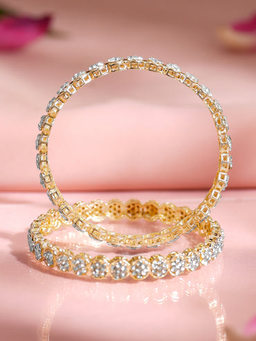Rubans Set of 2 Gold Plated Circular Floral Cluster Kundan Bangles