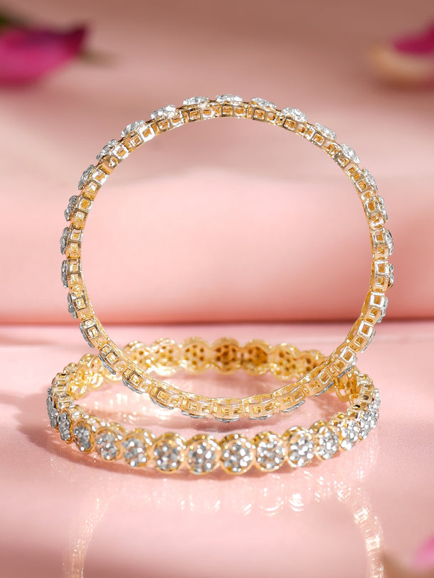 Rubans Set of 2 Gold Plated Circular Floral Cluster Kundan Bangles