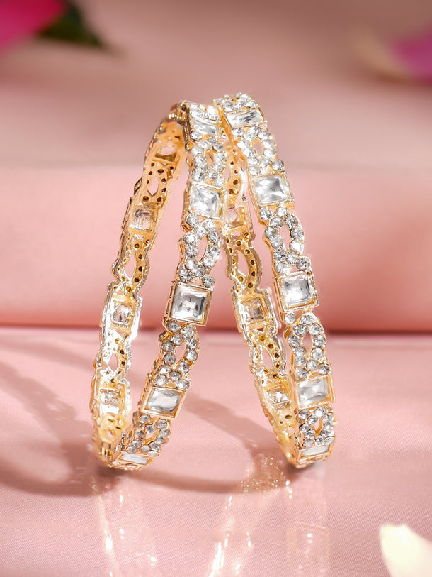 Rubans Set of 2 Gold Plated Cubic Kundan Bangles