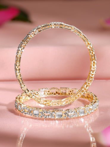 Rubans Set of 2 Gold Plated Cubic Kundan Bangles