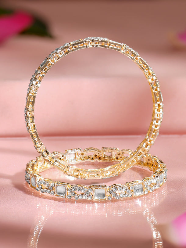 Rubans Set of 2 Gold Plated Cubic Kundan Bangles