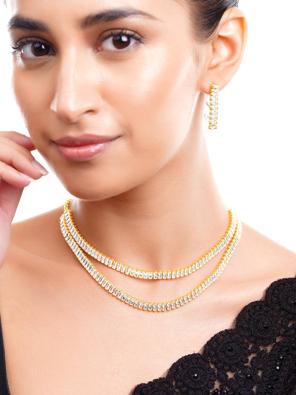 Gold Plated Layered American Diamond Statement Necklace Set