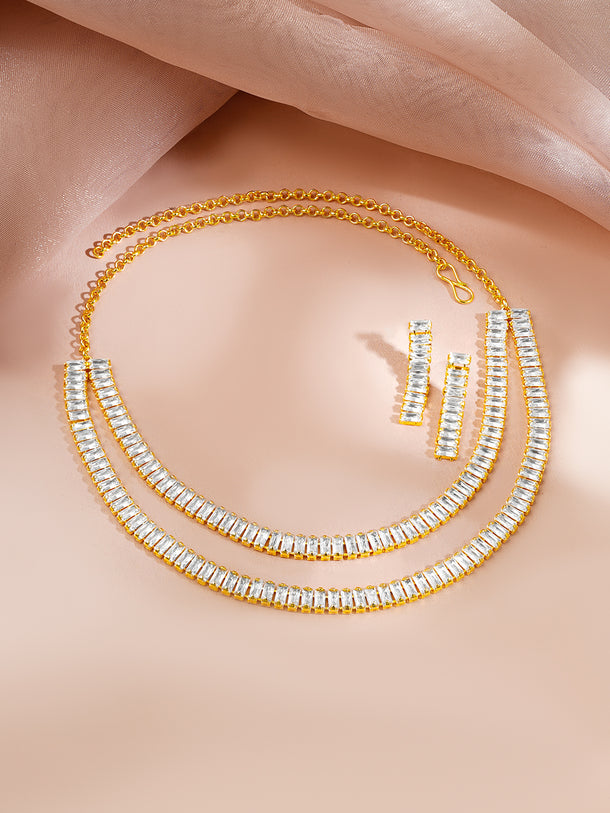 Gold Plated Layered American Diamond Statement Necklace Set