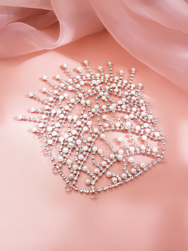 Rhodium Plated American Diamond Zirconia Pearl Beaded Hair Brooch