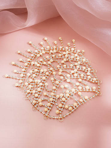 Gold Plated American Diamond Zirconia Pearl Beaded Hair Brooch