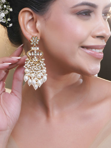 Royal Kundan Pearl Chandelier Earrings