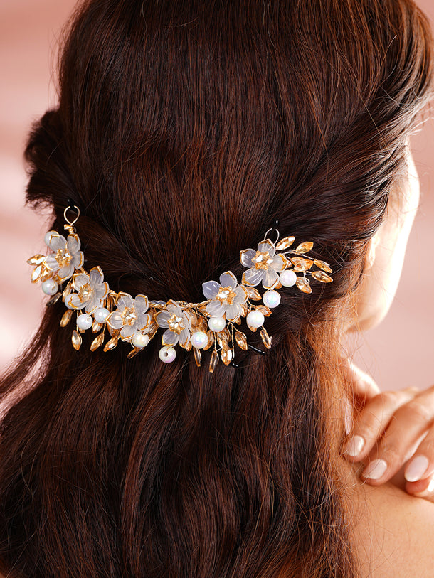 Crystal Pearl Statement Floral Hair Accessory
