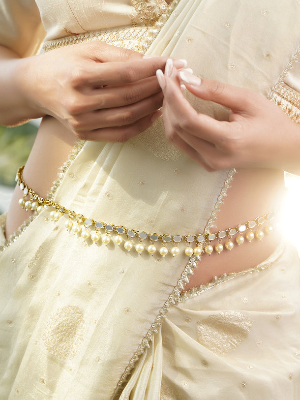 Pearl & Mirror Embellished Gold Toned Kamarbandh