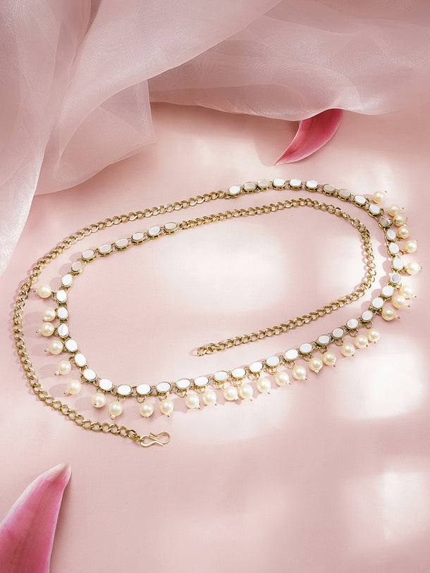 Pearl & Mirror Embellished Gold Toned Kamarbandh
