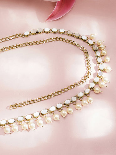 Pearl & Mirror Embellished Gold Toned Kamarbandh
