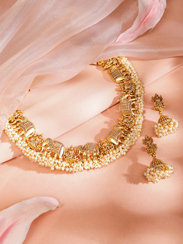 Elephant Motif Necklace Set with Pearl Drops