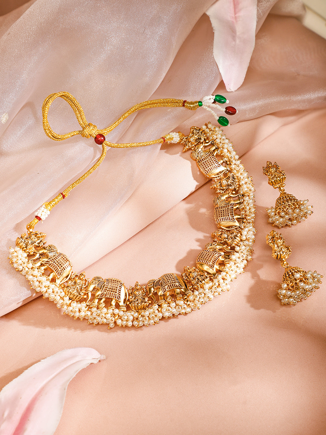 Elephant Motif Necklace Set with Pearl Drops