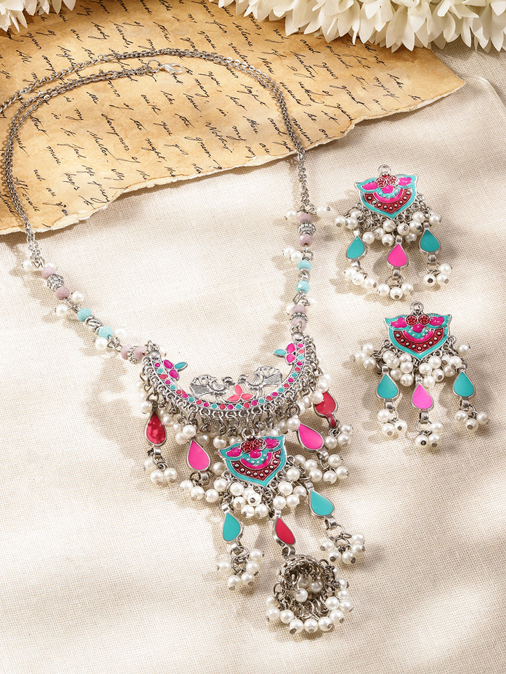 Vivid Hues Oxidised Necklace Set