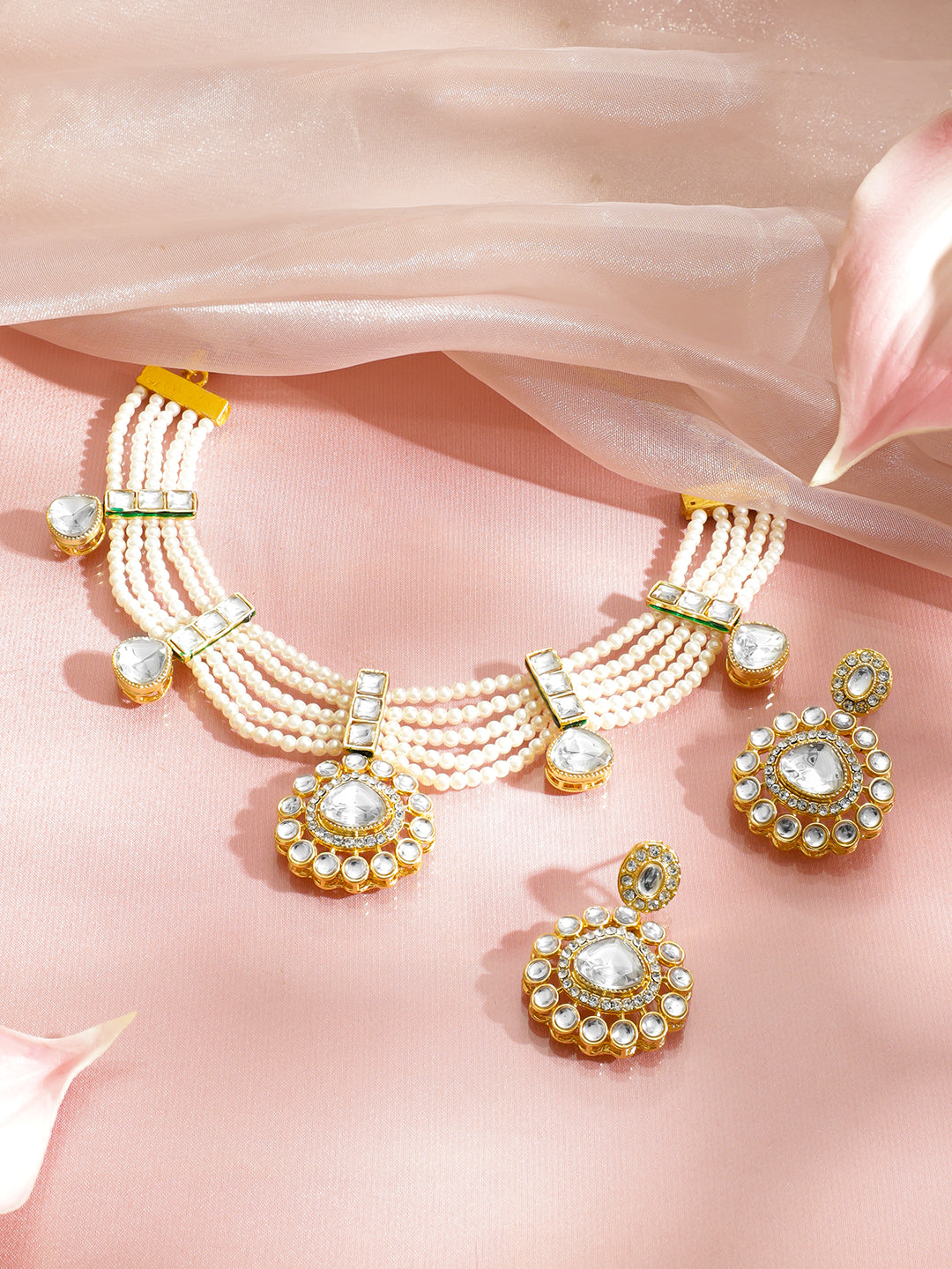 Ethnic Pearl Crescent Necklace Set