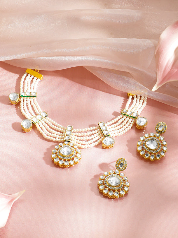 Ethnic Pearl Crescent Necklace Set
