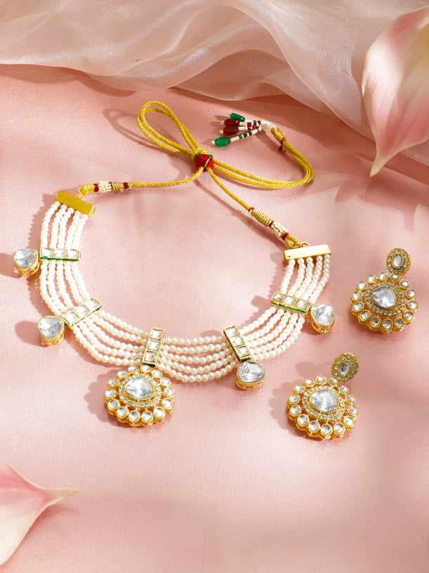 Ethnic Pearl Crescent Necklace Set