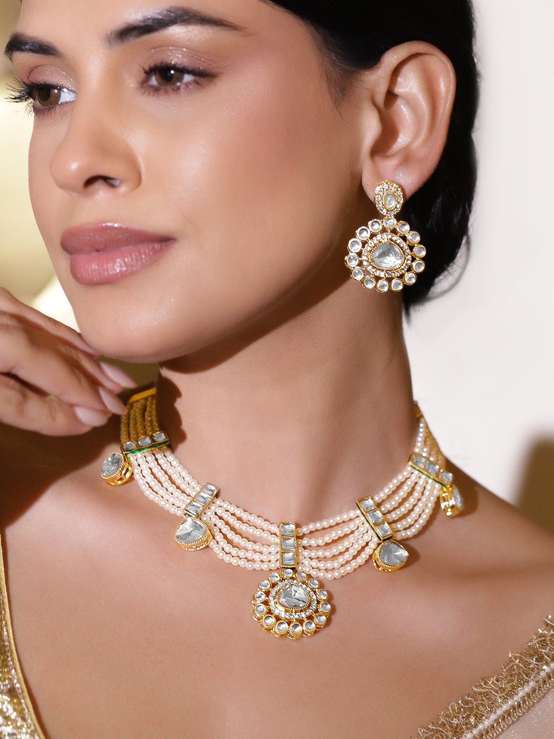 Ethnic Pearl Crescent Necklace Set