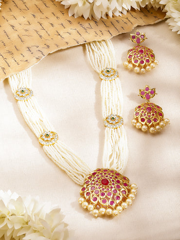 Palace Affair Pearls & Pink Bloom Necklace Set
