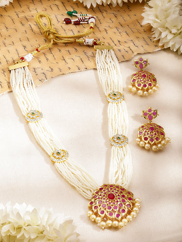 Palace Affair Pearls & Pink Bloom Necklace Set