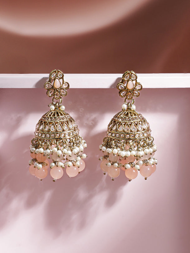 Rubans Traditional Gold Toned Jhumkas with Pearl Beads
