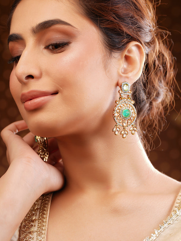 Antique Gold Plated Pastel Green Kundan Charm Dangler Earrings
