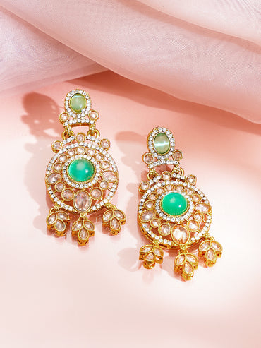 Antique Gold Plated Pastel Green Kundan Charm Dangler Earrings