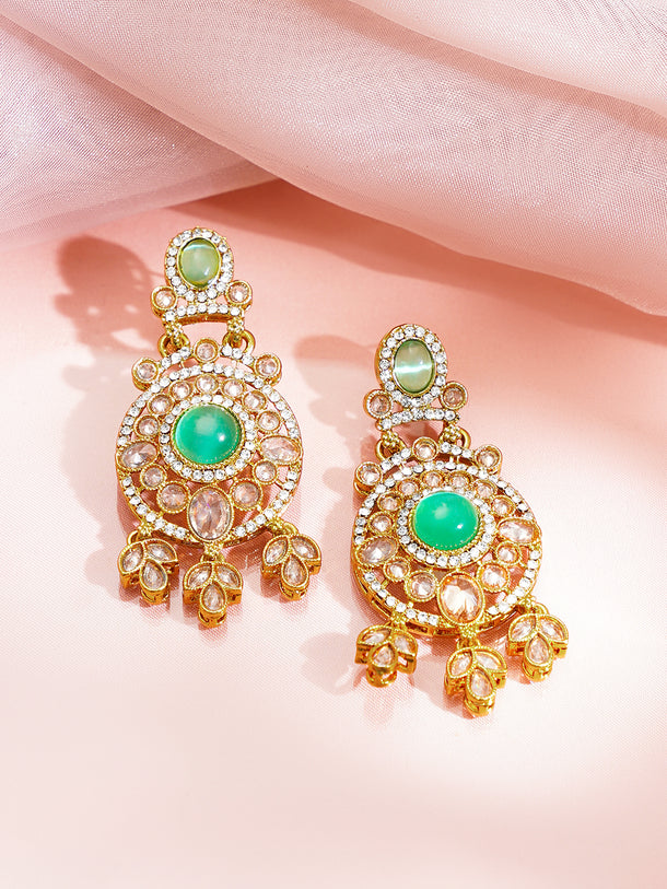 Antique Gold Plated Pastel Green Kundan Charm Dangler Earrings