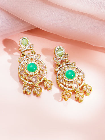 Antique Gold Plated Pastel Green Kundan Charm Dangler Earrings