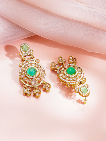 Antique Gold Plated Pastel Green Kundan Charm Dangler Earrings